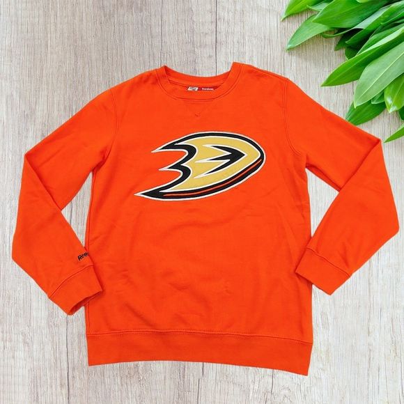 Reebok Anaheim Ducks Kids Sweatshirt Size Medium 10-12 Orange - Picture 1 of 7